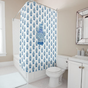 Rideaux De Douche Jar de gingembre bleu et blanc