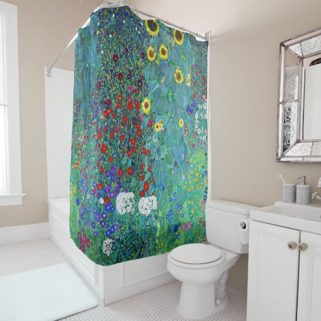 Rideaux De Douche Jardin agricole avec tournesols, Gustav Klimt (En situation)