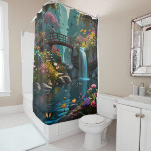 Rideaux De Douche Jardin aux fleurs avec des fleurs d'arbres et des