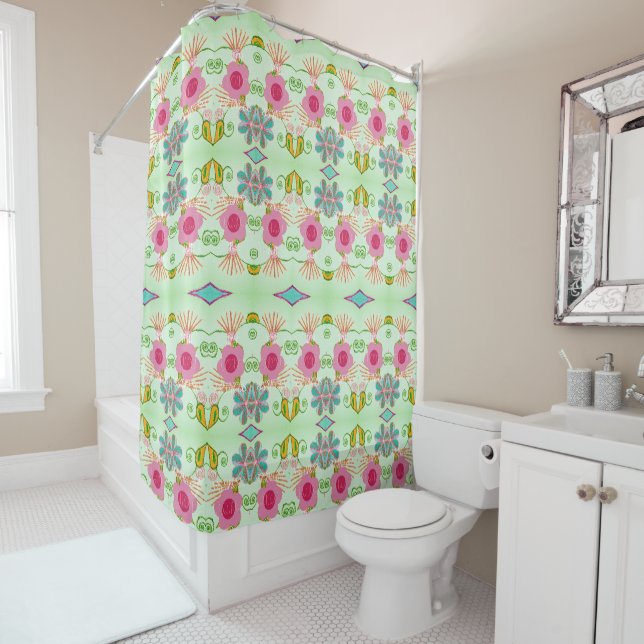 Rideaux De Douche Jardin Éclectique Enchantant : Beauté Florale Dive (En situation)