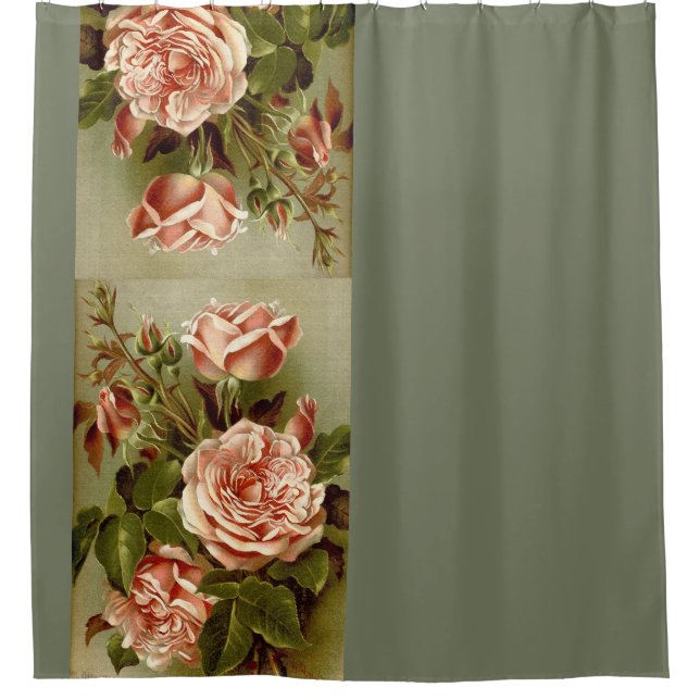 Rideaux De Douche Jardin floral de fleurs roses vintages de chou (Devant)