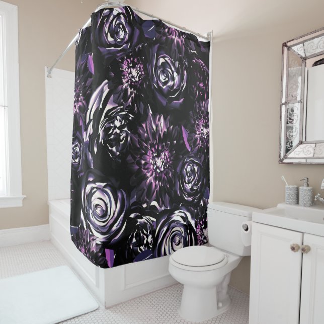 Rideaux De Douche Jardin foncé Vis mauve Fleurs de Glam (En situation)