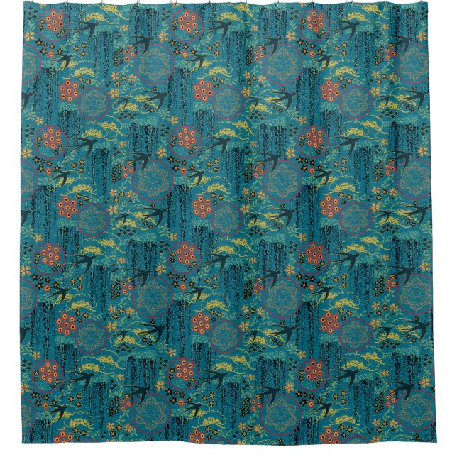 Rideaux De Douche Jardin japonais dans Teal (Devant)