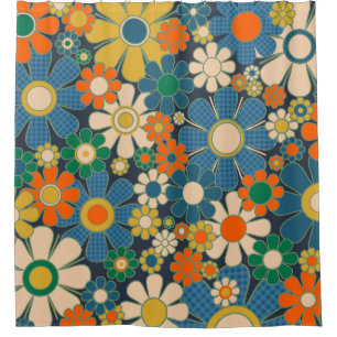 Rideaux De Douche Jardin rétro En vichy Fleurs Vintage Floral Bleu