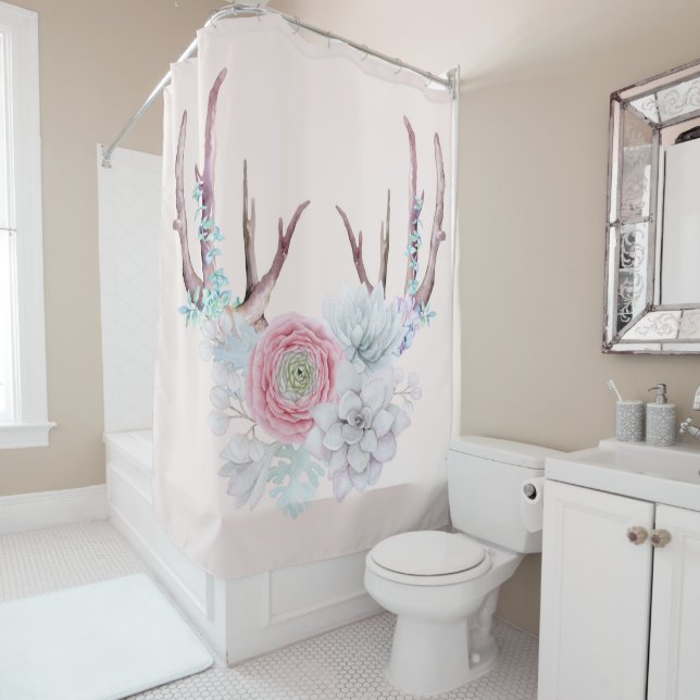 Rideaux De Douche Jardin Succulent des fleurs de cerfs roses (En situation)