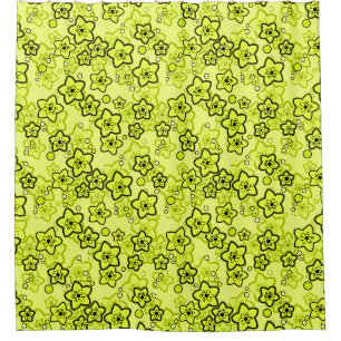 Rideaux De Douche Jaune avec motif floral néon brillant noir