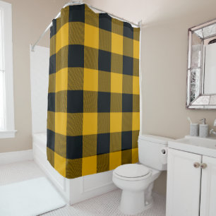Rideaux De Douche Jaune et noir plaid écossais rustique en buffle