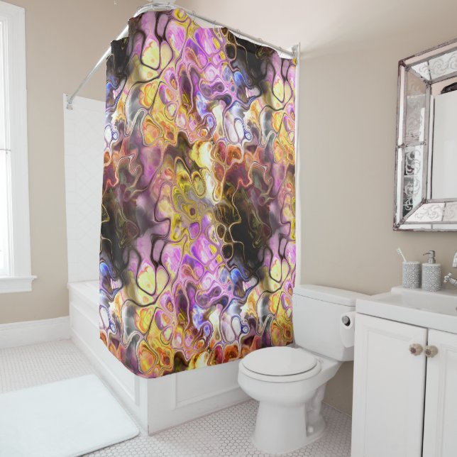 Rideaux De Douche Jaune et violet marbre abstrait teint cravate (En situation)