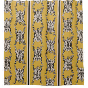 Rideaux De Douche Jaune moutarde vintage motif tigre rayé