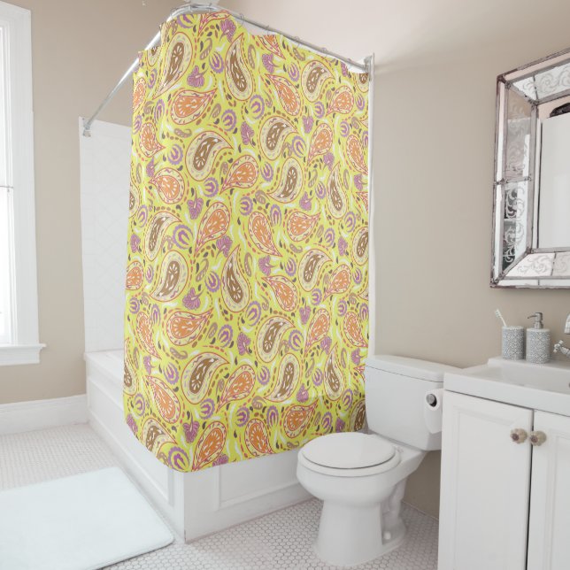 Rideaux De Douche jaune paisley (En situation)