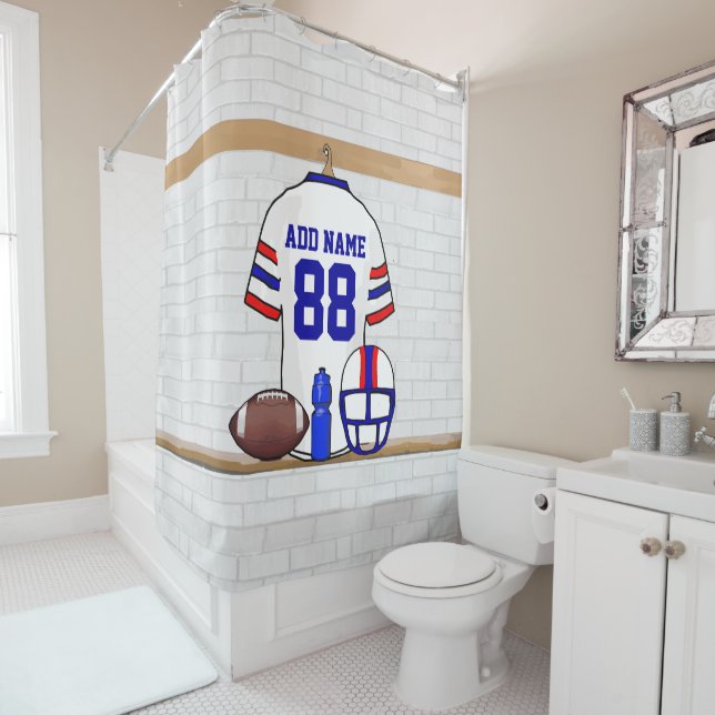 Rideaux De Douche Jersey de football blanc rouge (En situation)