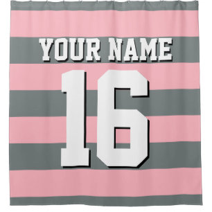 Rideaux De Douche Jersey Preppy Strip, sport au charbon rose