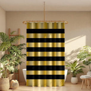 Rideaux De Douche Jeté moderne rayures dorées fond noir