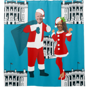 Rideaux De Douche joe biden père Noël kamala harris bleu maison blan