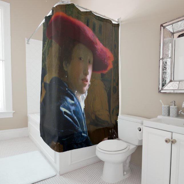 Rideaux De Douche Johannes Vermeer - Fille avec un Casquette rouge (En situation)