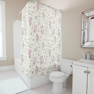 Rideaux De Douche Joli Cherub Vintage Cupid Angels Rose Floral Toile
