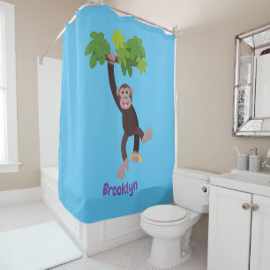 Rideaux De Douche Joli chimpanzé dans la jungle suspendu dessin anim
