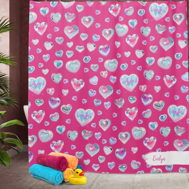 Rideaux De Douche Joli coeur en cristal brillant 3D sur rose (Créateur téléchargé)