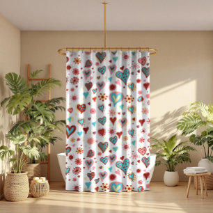 Rideaux De Douche Joli dessin coloré Valentines Coeurs Motif