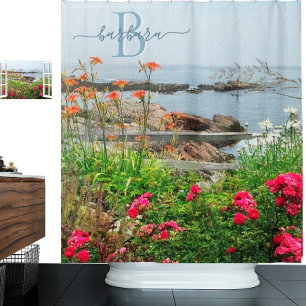 Rideaux De Douche Joli Jardin Maritime Pittoresque Nom du monogramme