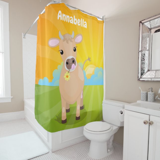 Rideaux De Douche Joli joli maillot de vache et dessin de fleurs (En situation)