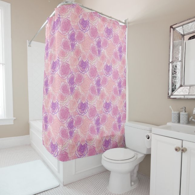 Rideaux De Douche Joli Motif de roses roses roses roses (En situation)
