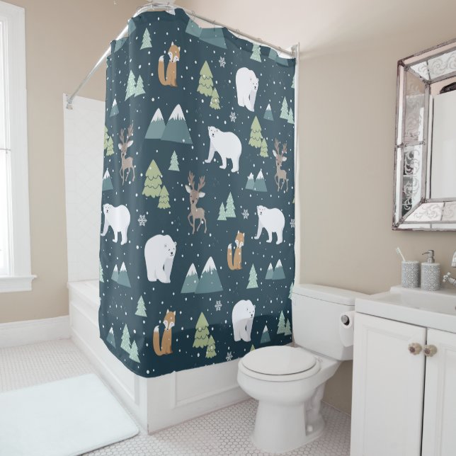 Rideaux De Douche Joli Noël Animaux d'hiver Motif rustique (En situation)