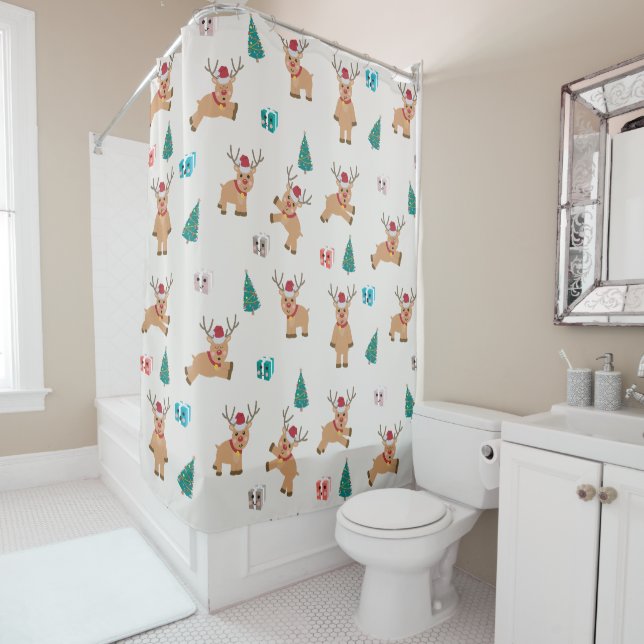 Rideaux De Douche Joli Noël Cerf Noël Cadeaux et Motif d'arbre (En situation)