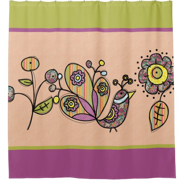 Rideaux De Douche Joli Oiseau De Peacock Avec Fleurs (Devant)