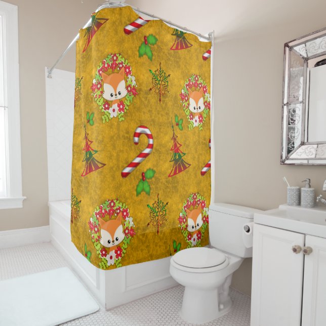 Rideaux De Douche Joli renard de Noël (En situation)