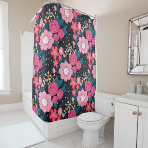 Rideaux De Douche Joli rose giral Floral Silver Dots Gris design