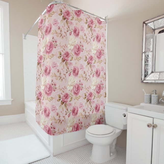 Rideaux De Douche Joli rose Shabby Chic Motif Floral (En situation)
