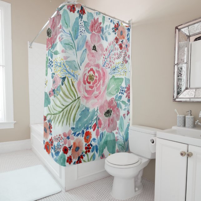 Rideaux De Douche Jolie aquarelle peinture à la main art floral (En situation)