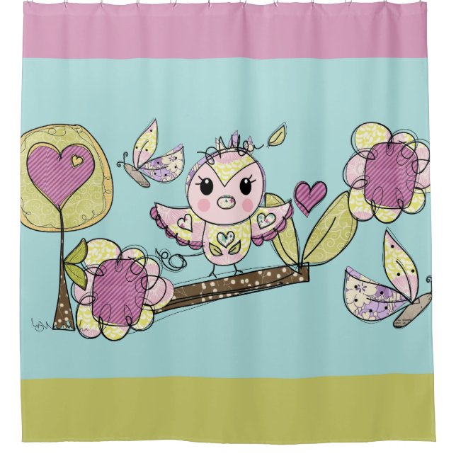 Rideaux De Douche Jolie Chouette, Fleurs, Papillon Été (Devant)