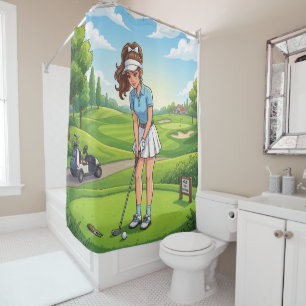 Rideaux De Douche Jolie Fille de Dessin Animé Faisant du Golf Sport