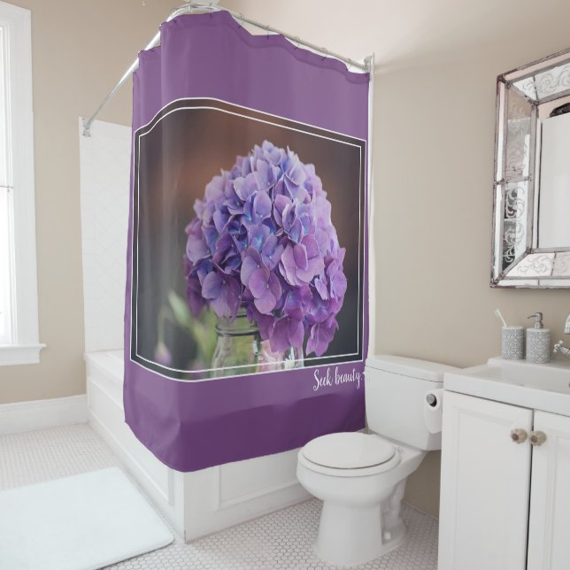 Rideaux De Douche Jolie Hydrangée violette dans Mason Jar Photo (En situation)