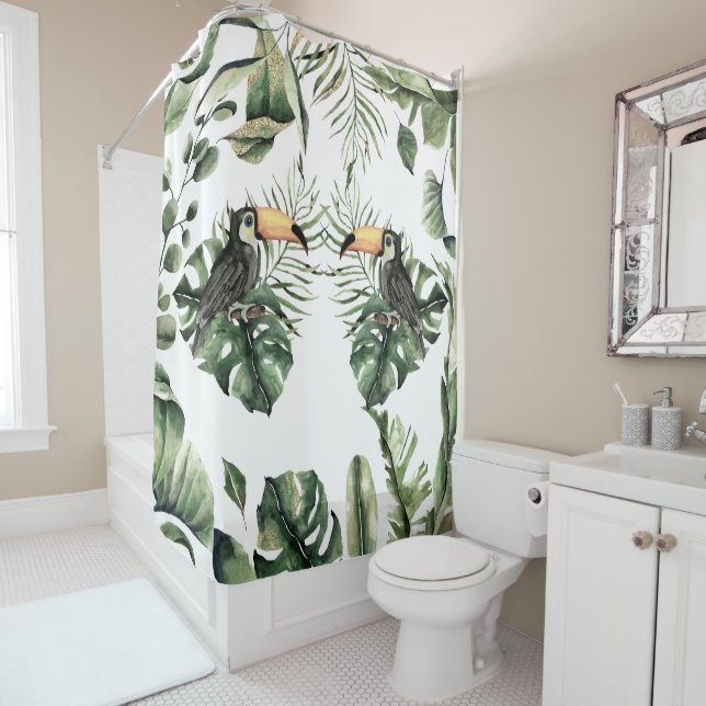 Rideaux De Douche Jolie jungle tropicale Toucan Bird Bain (En situation)