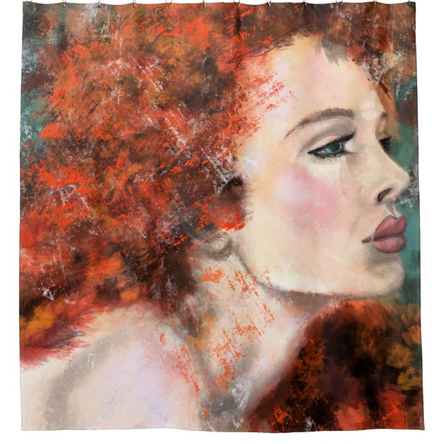 Rideaux De Douche Jolie rousse femme - peinture originale Abstraite (Devant)
