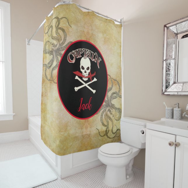 Rideaux De Douche Jolly roger personnalisé (Cutlass) (En situation)