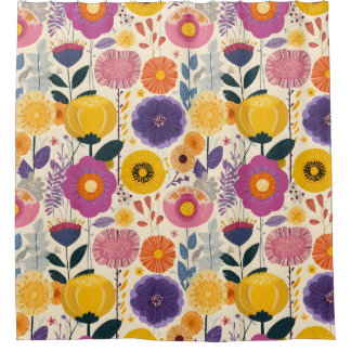 Rideaux De Douche Joséphine coloré violet et jaune Floral moderne