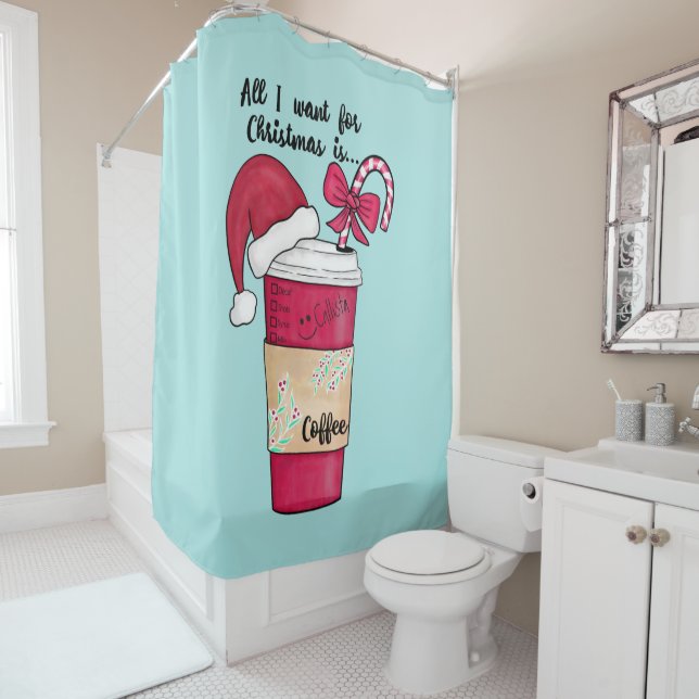 Rideaux De Douche Jote Red Santa Hat Café Sucre de canne Noël (En situation)