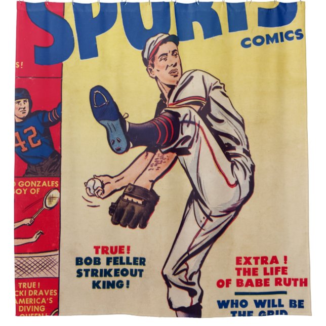 Rideaux De Douche Joueur De Baseball vintage Sports Piteball (Devant)
