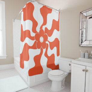Rideaux De Douche Joyeuse marguerite rétro en orange et blanc