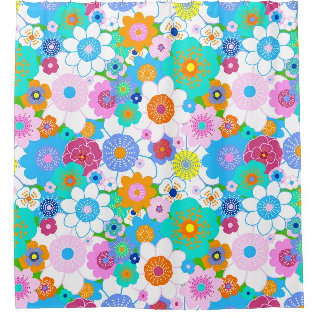 Rideaux De Douche Joyeuses fleurs vives colorées joyeux multicolore (Devant)