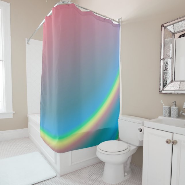 Rideaux De Douche Joyeux bleu rose et arc-en-ciel (En situation)