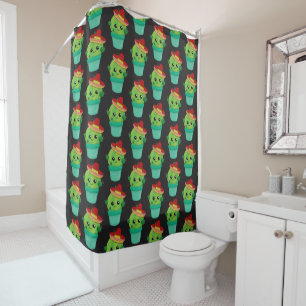 Rideaux De Douche Joyeux cactus vert dans un Motif du Sombrero rouge