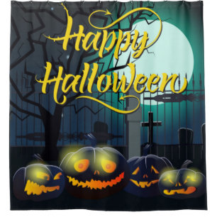 Rideaux De Douche Joyeux Citrouilles D'Halloween Dans Le Cimetière