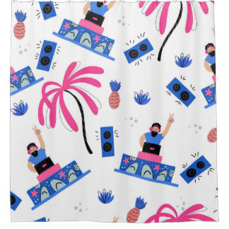Rideaux De Douche Joyeux DJ, motif de plage tropical.