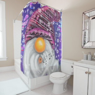 Rideaux De Douche Joyeux Gnome En Casquette Violet Chante Une Chanso