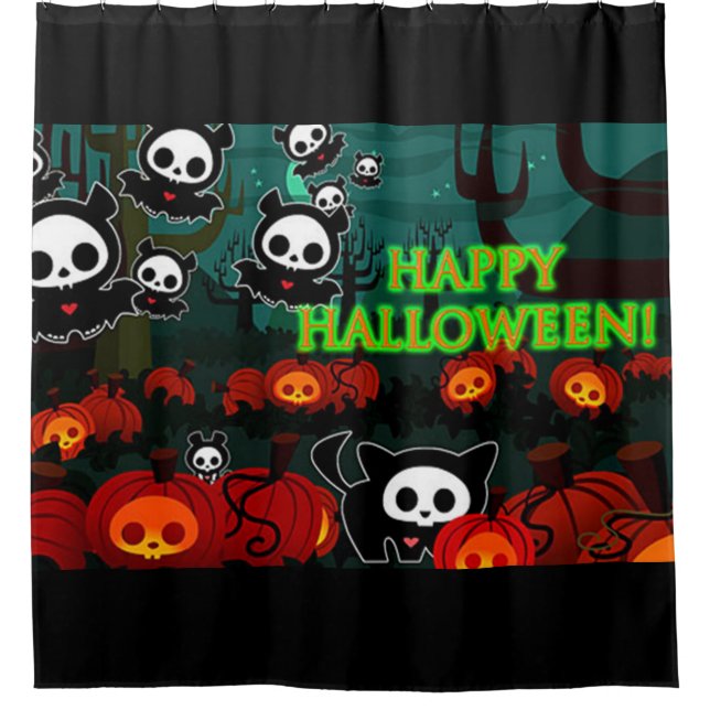 Rideaux De Douche Joyeux Halloween Chats Et Chats Noirs (Devant)